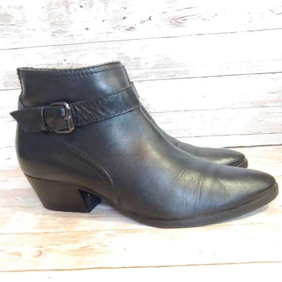 Aquatalia black leather buckle ankle boots